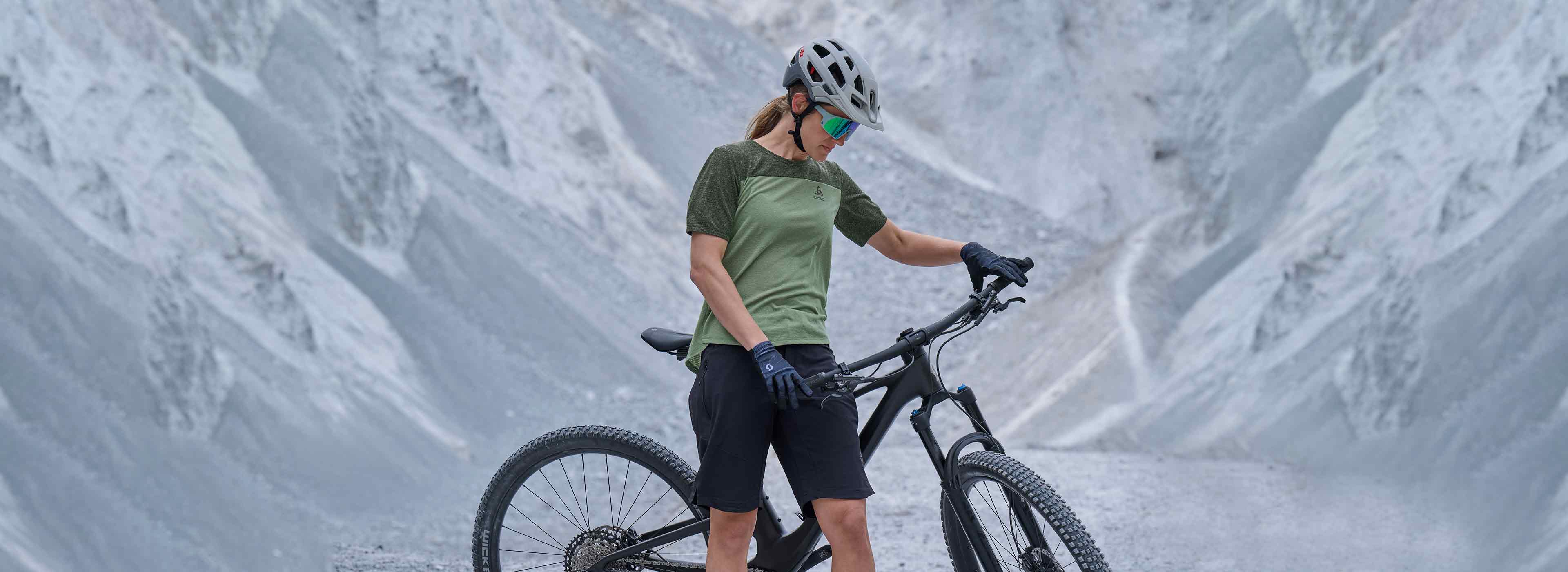 A female mountain biker