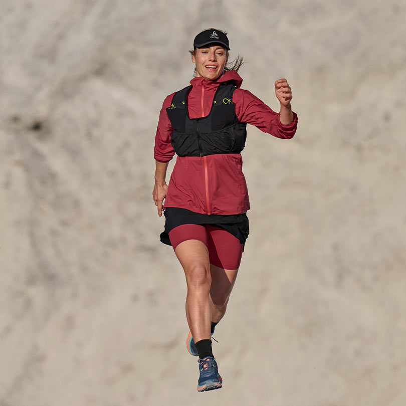 A woman wearing running gear