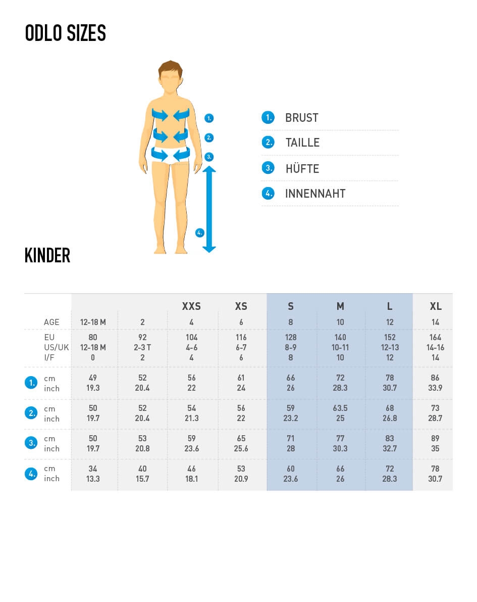 Odlo Kids Size Chart