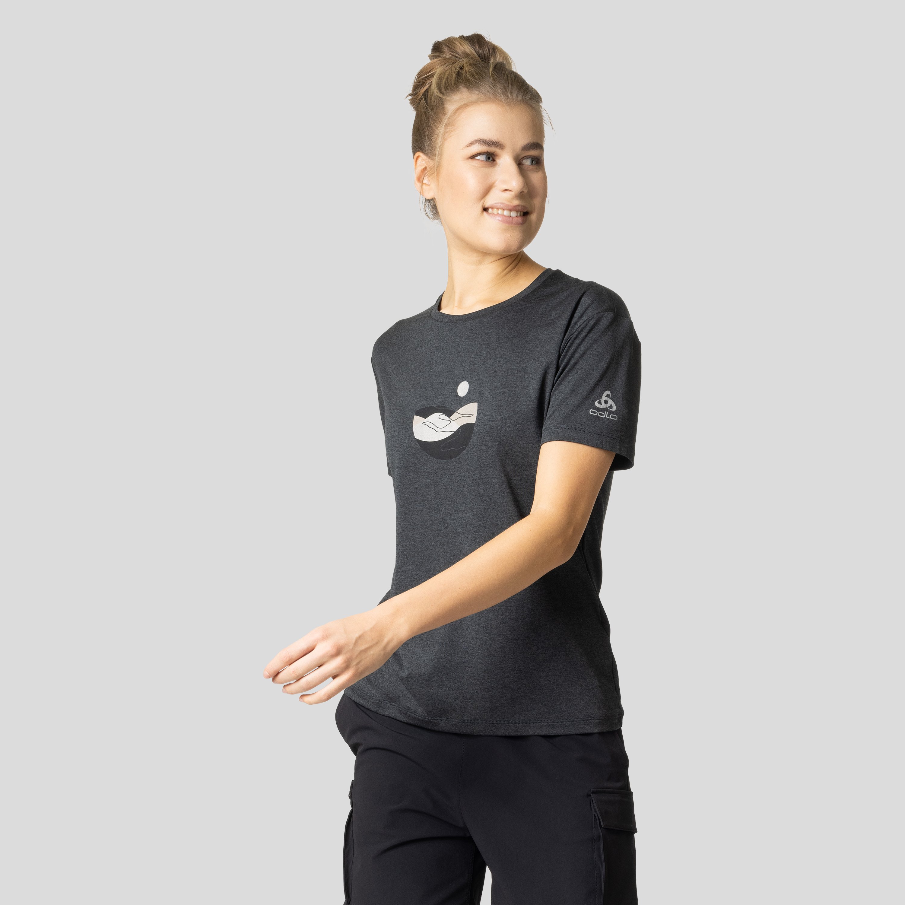 ODLO Essentials T-Shirt mit Lema Bergprint für Damen, M, schwarz