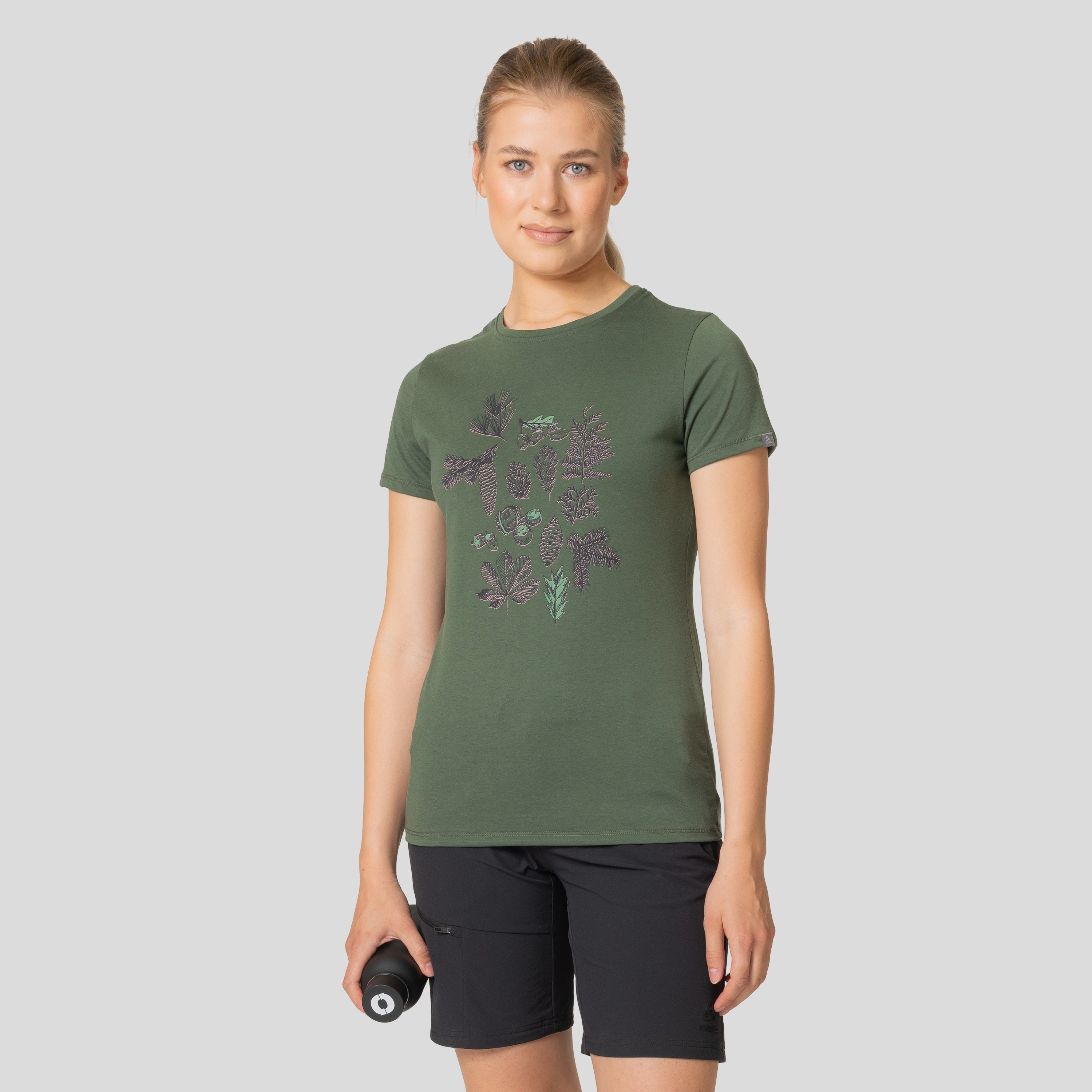 ODLO Kumano T-Shirt mit Waldprint für Damen, S, grün