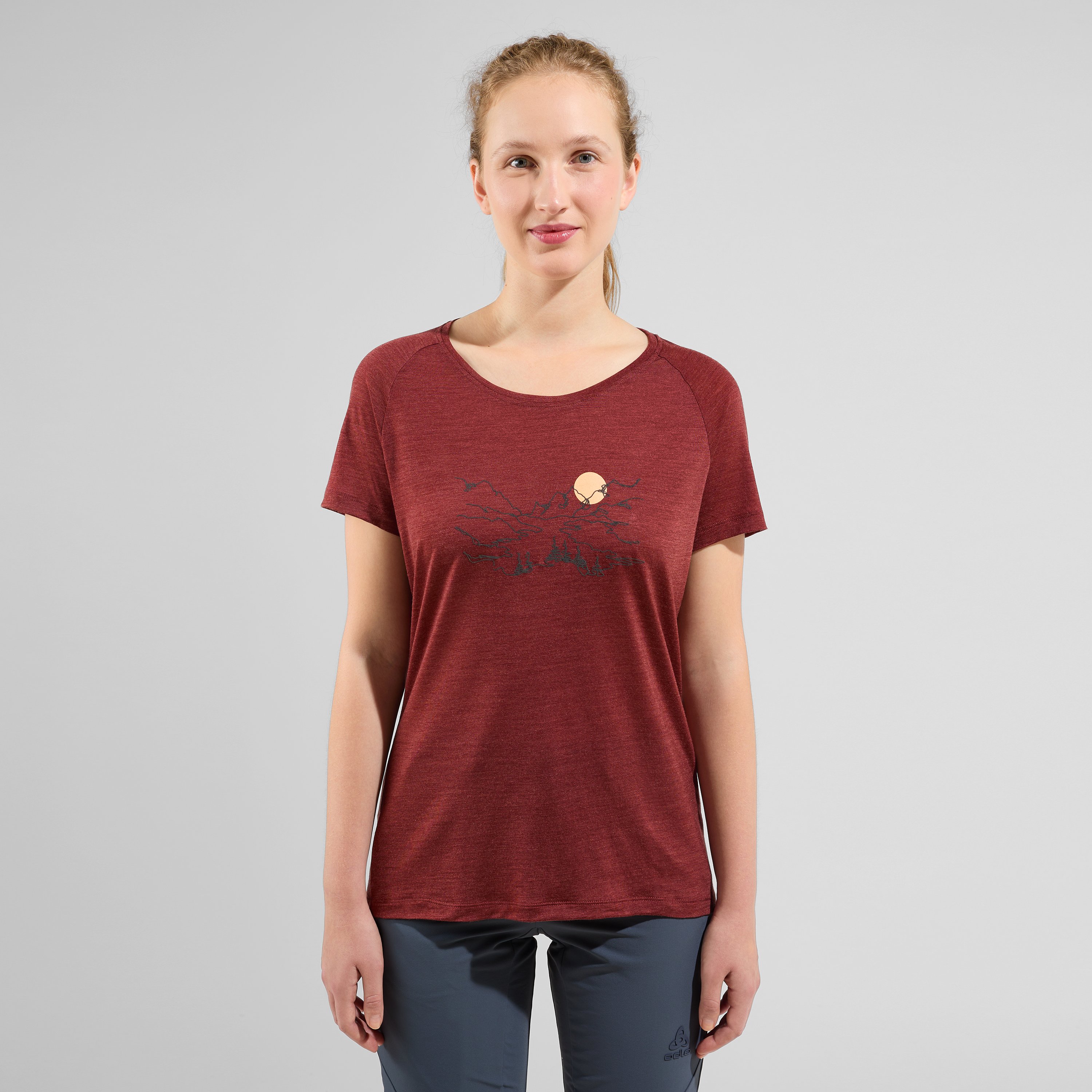 ODLO Ascent Performance Wool 130 T-Shirt mit Talprint für Damen, XL, rot