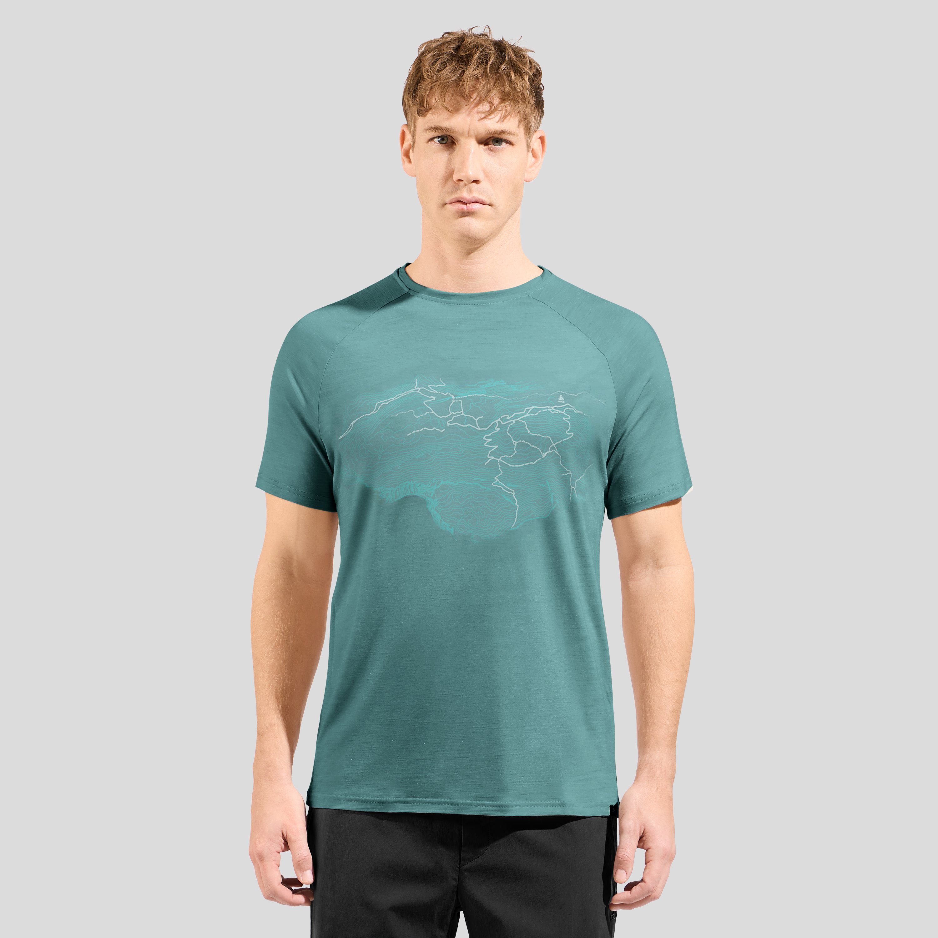 Odlo T-shirt à motif topographique Ascent Performance Wool 130 pour homme, XXL, vert