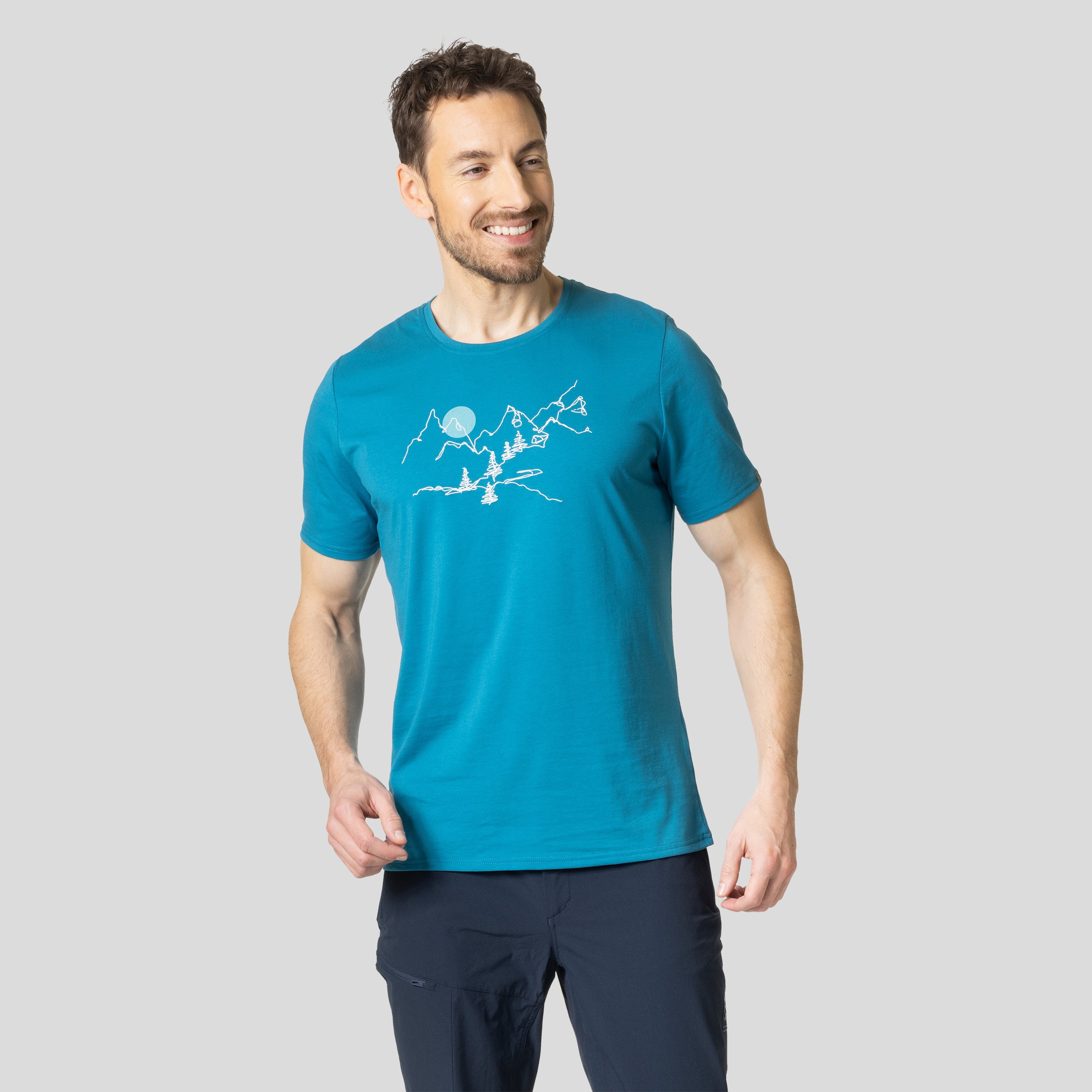 ODLO Nikko T-Shirt mit Landschaftsprint für Herren, M, blau