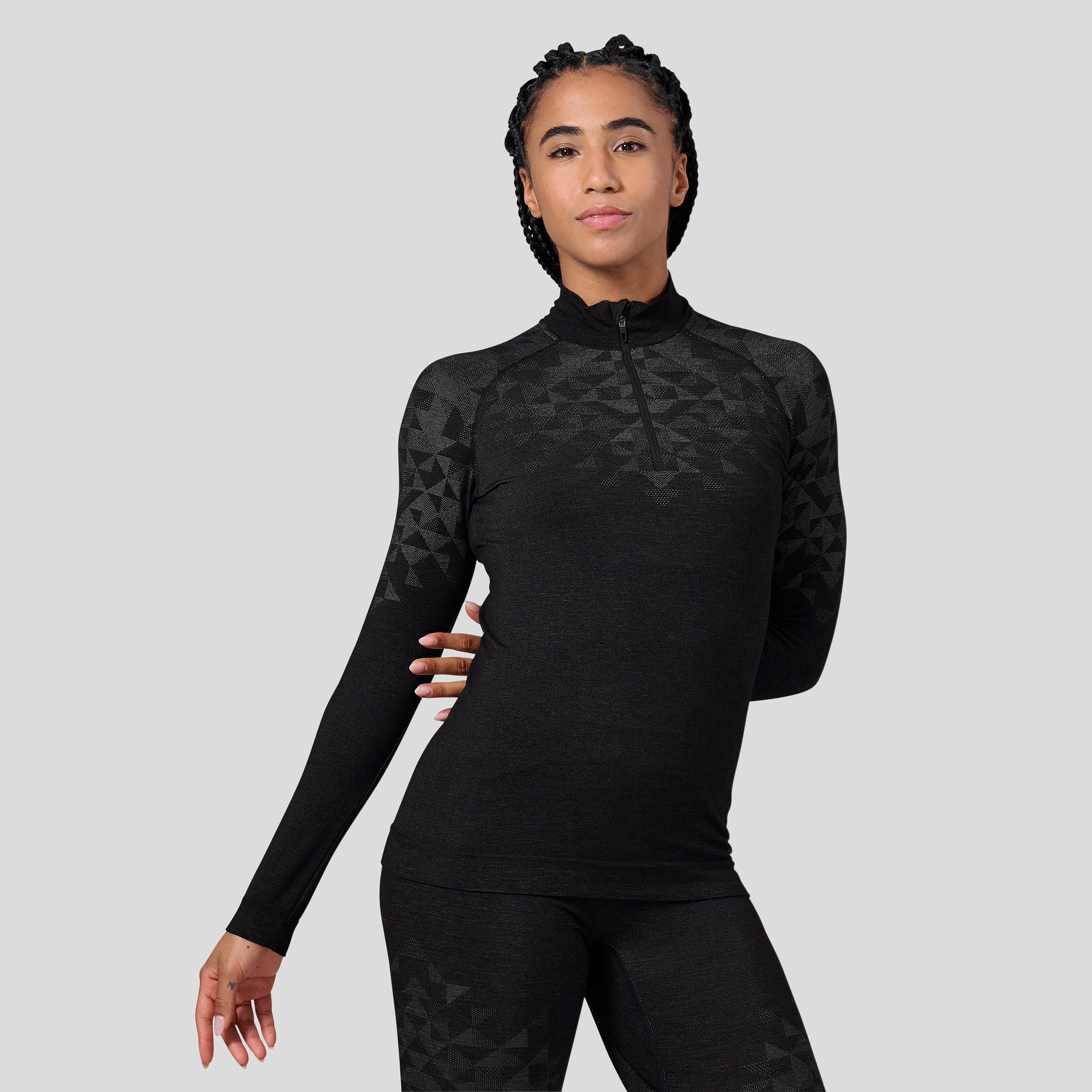 Odlo Haut technique à manches longues et fermeture demi-zippée Kinship Performance Wool Warm pour femme, XL, noir