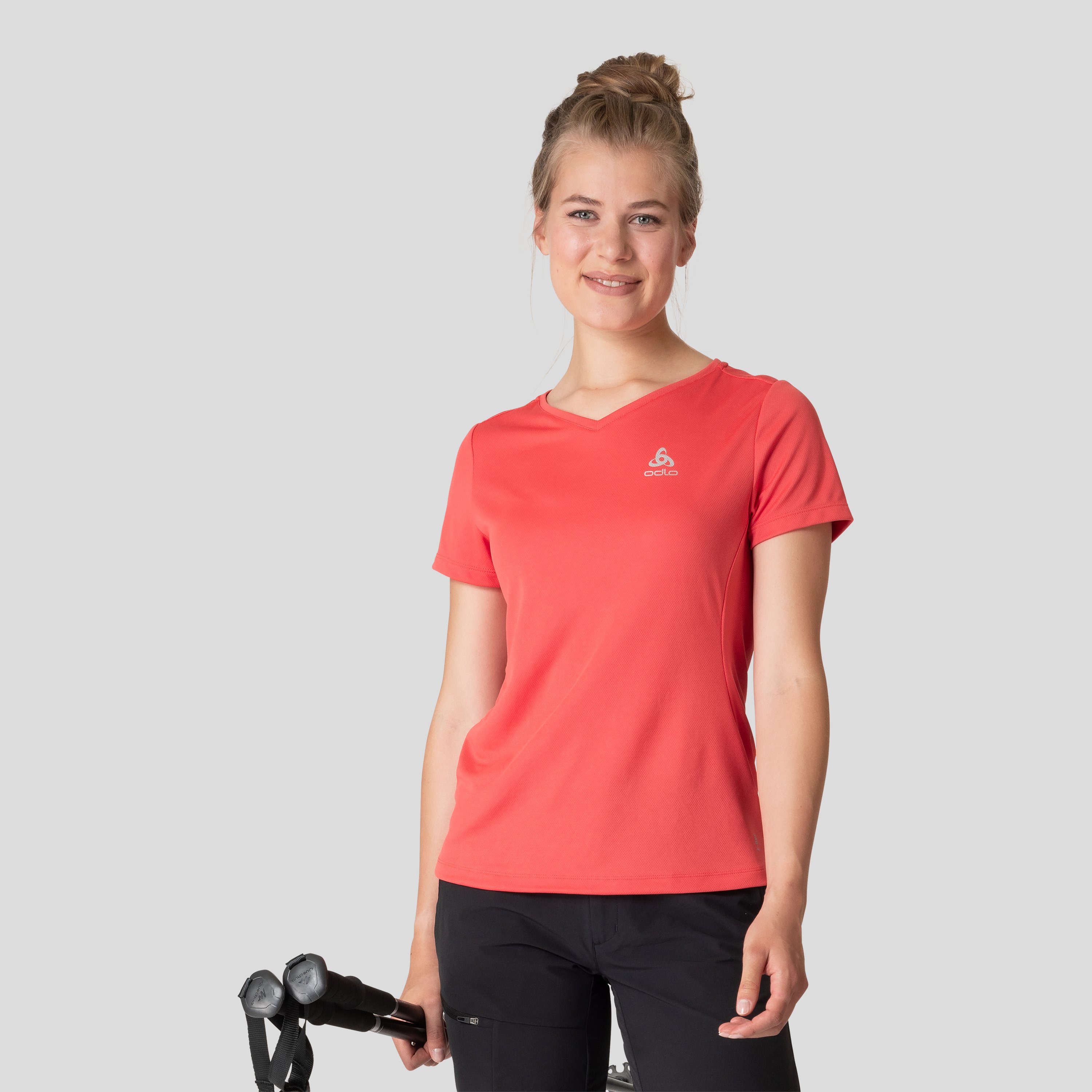 ODLO F-Dry T-Shirt mit V-Ausschnitt für Damen, L, rot