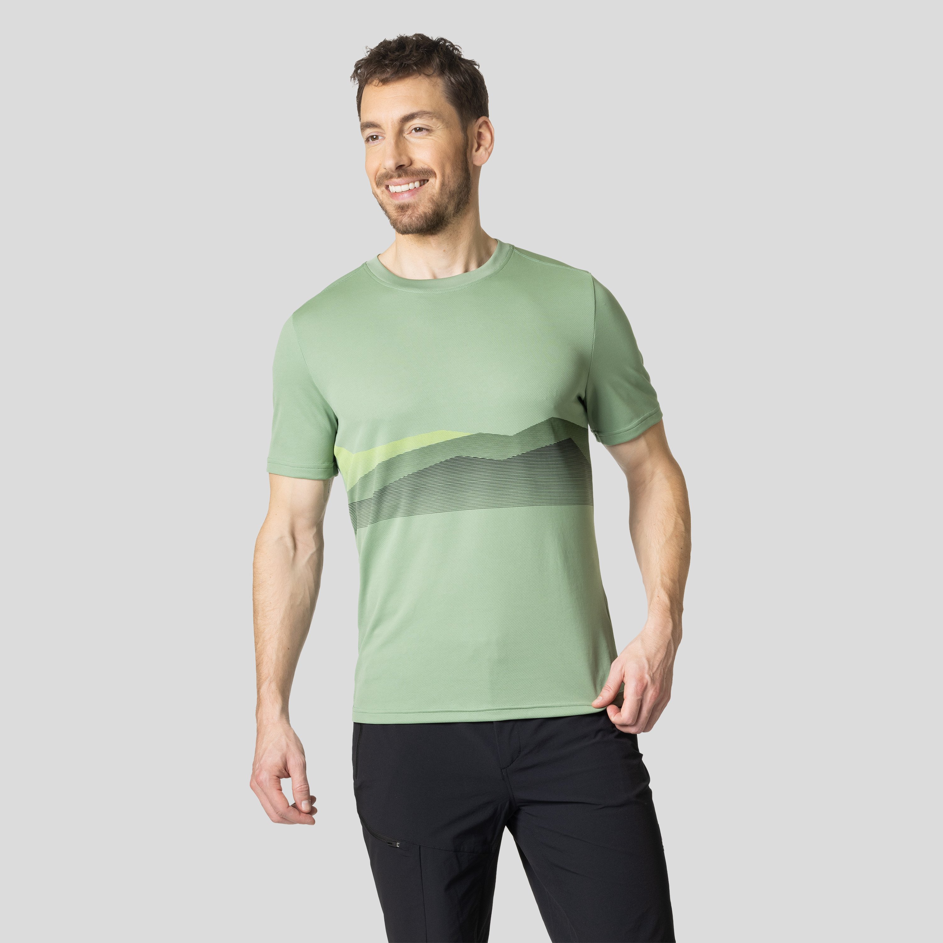 ODLO F-Dry T-Shirt mit Bergkamm-Print für Herren, XXL, grün