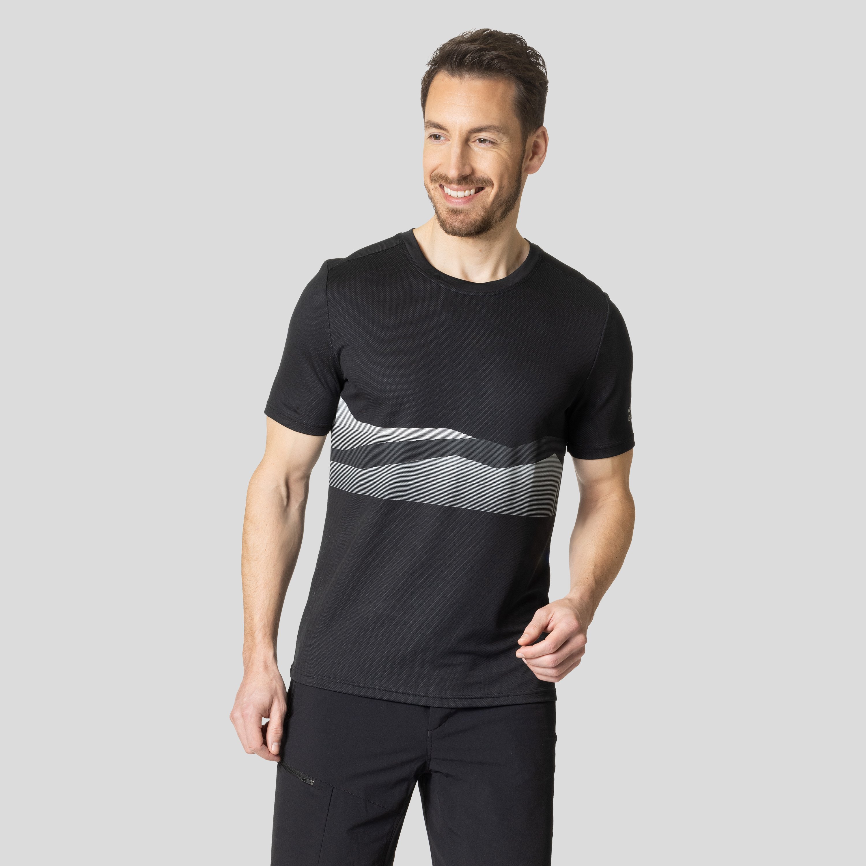 ODLO F-Dry T-Shirt mit Bergkamm-Print für Herren, XXL, schwarz