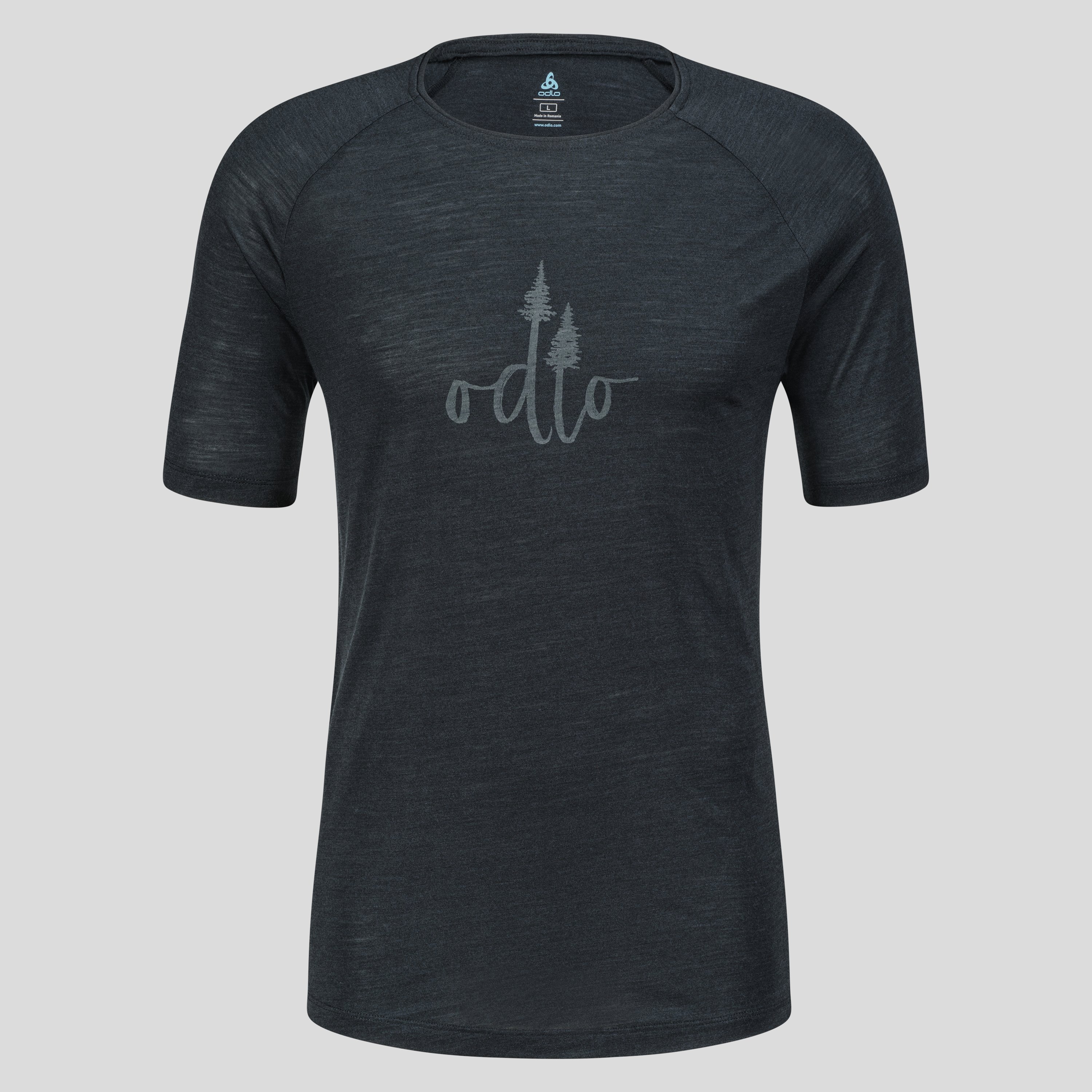 ODLO Ascent Performance Wool 130 T-Shirt mit Baumprint für Herren, XL, schwarz