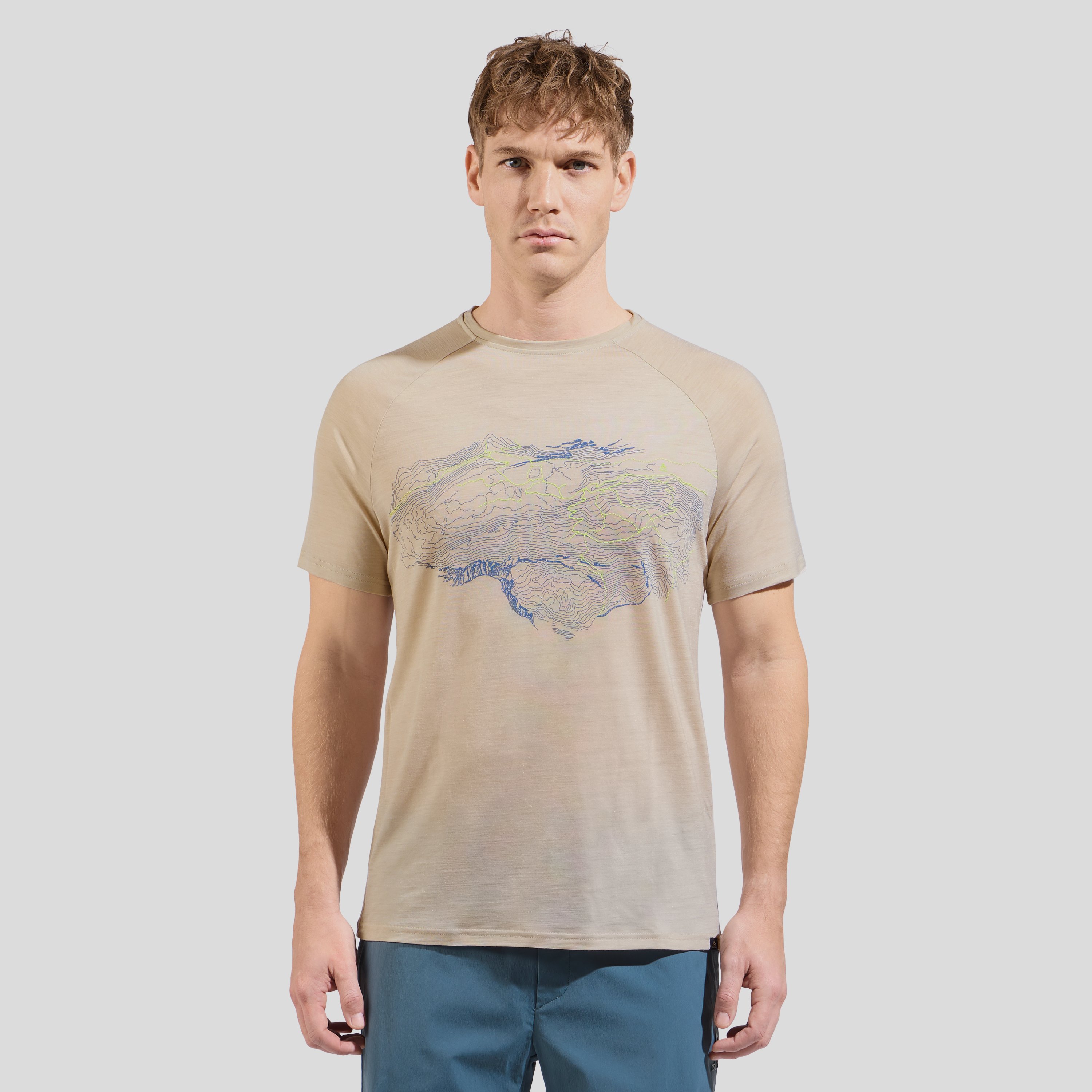 Odlo T-shirt à motif topographique Ascent Performance Wool 130 pour homme, XXL, gris clair