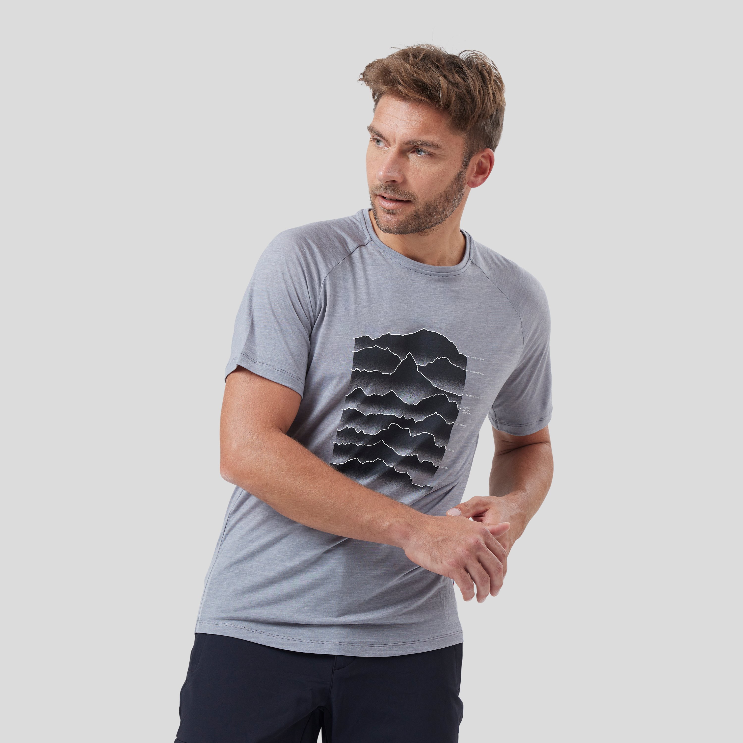 ODLO Ascent Performance Wool Light T-Shirt mit Sonnenaufgangsmotiv für Herren, S, grau