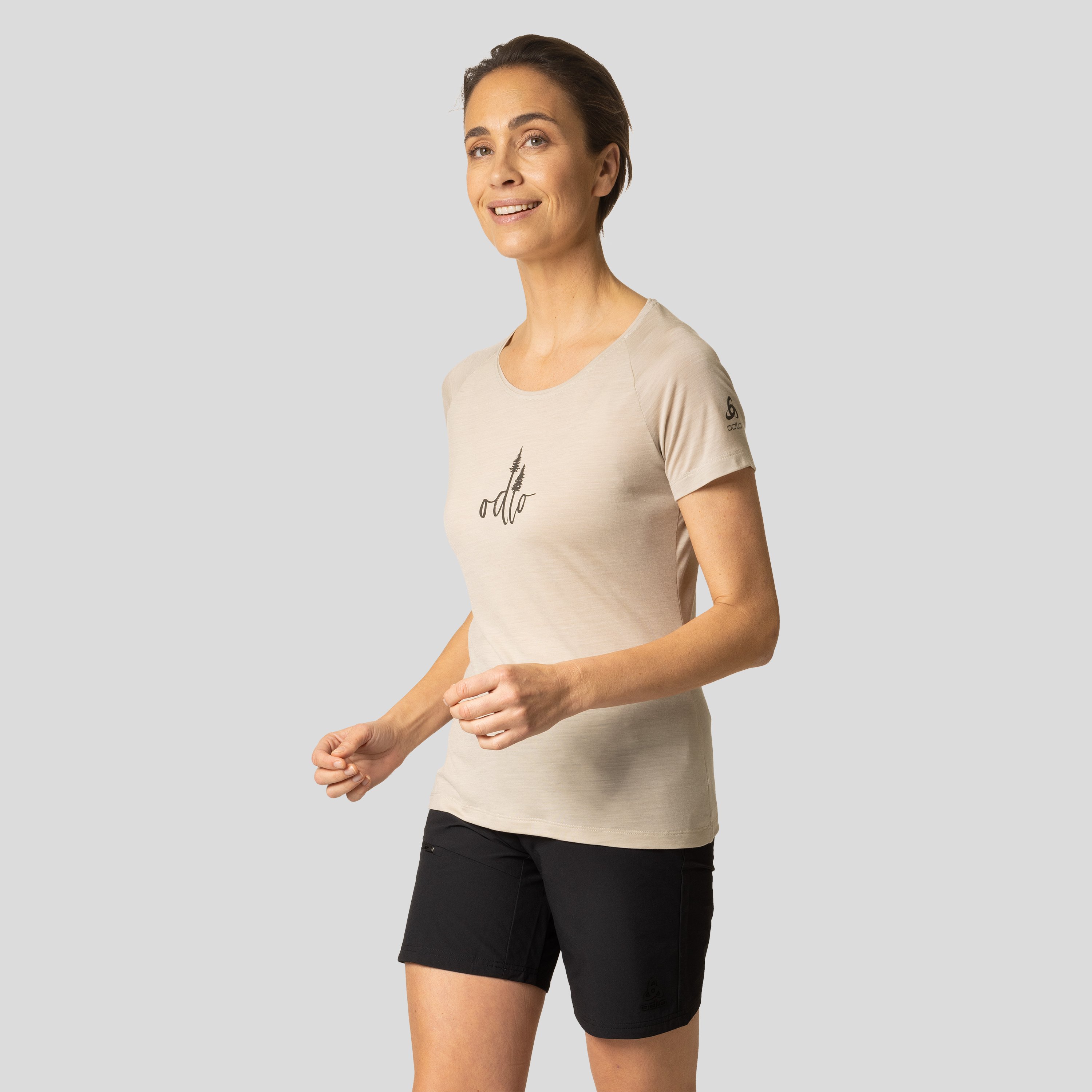 ODLO Ascent Performance Wool 130 T-Shirt mit Baumprint für Damen, M, hellgrau