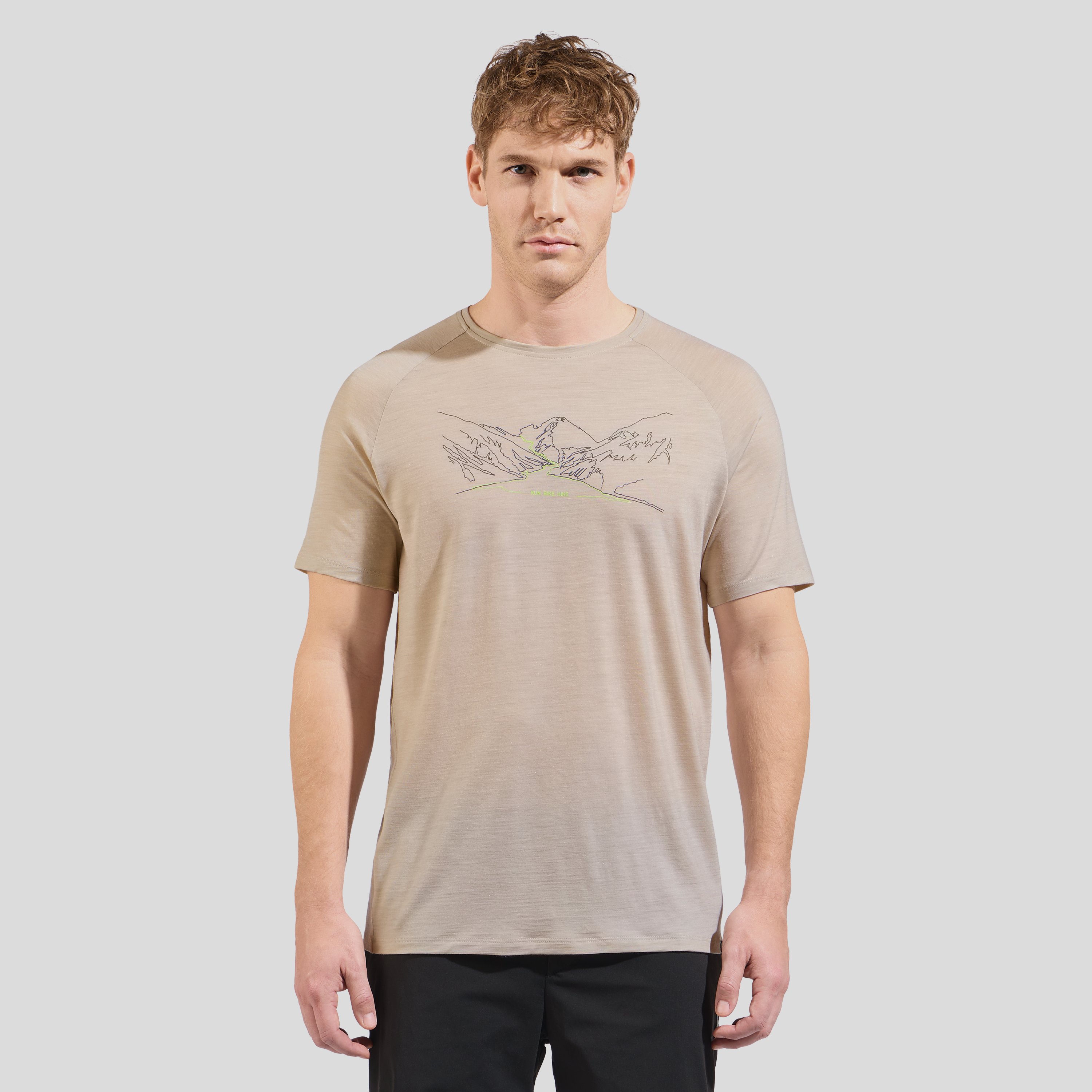 Odlo T-shirt à inscription Run Bike Hike Ascent Performance Wool 130 pour homme, XXL, gris clair
