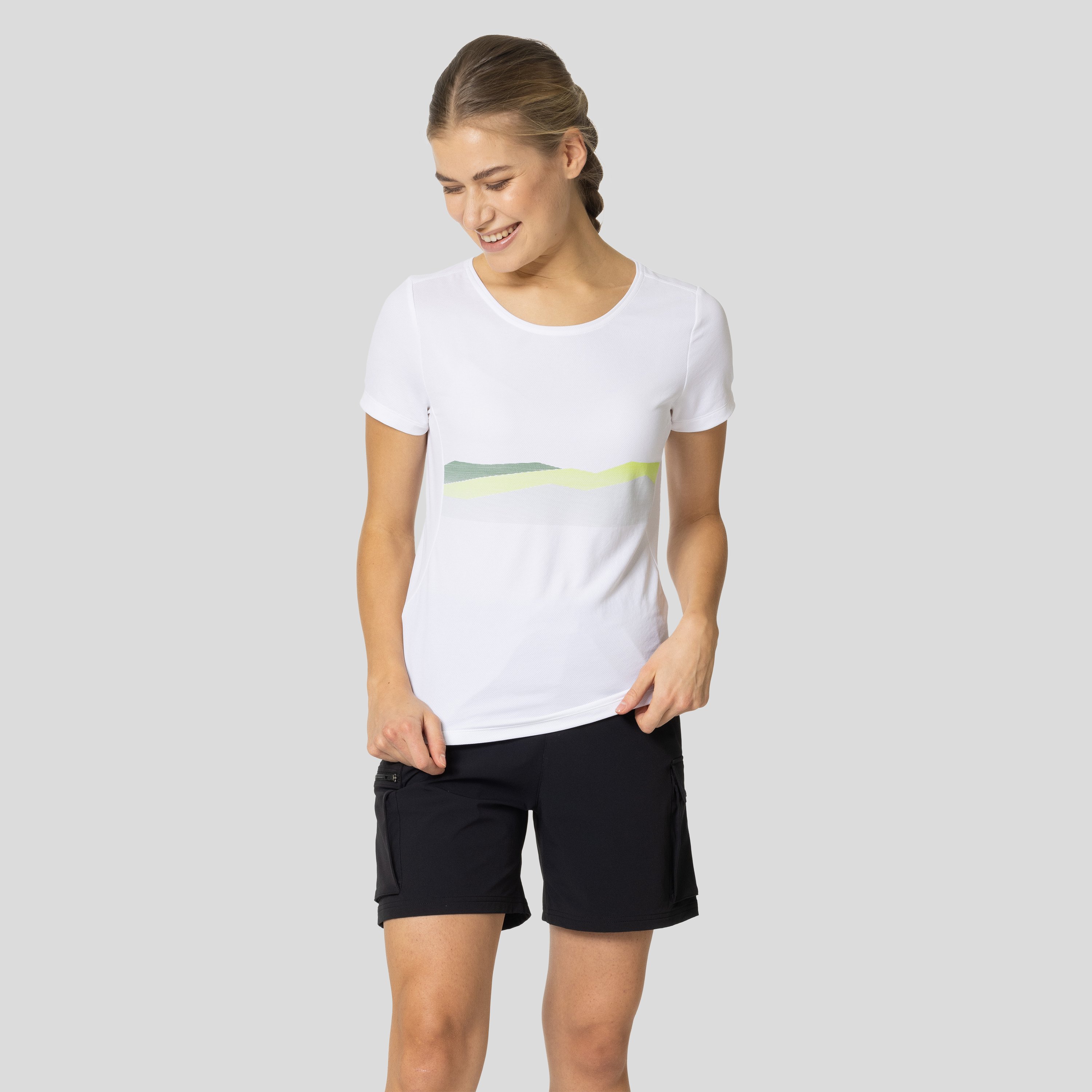 ODLO F-Dry T-Shirt mit Bergkamm-Print für Damen, XS, weiss
