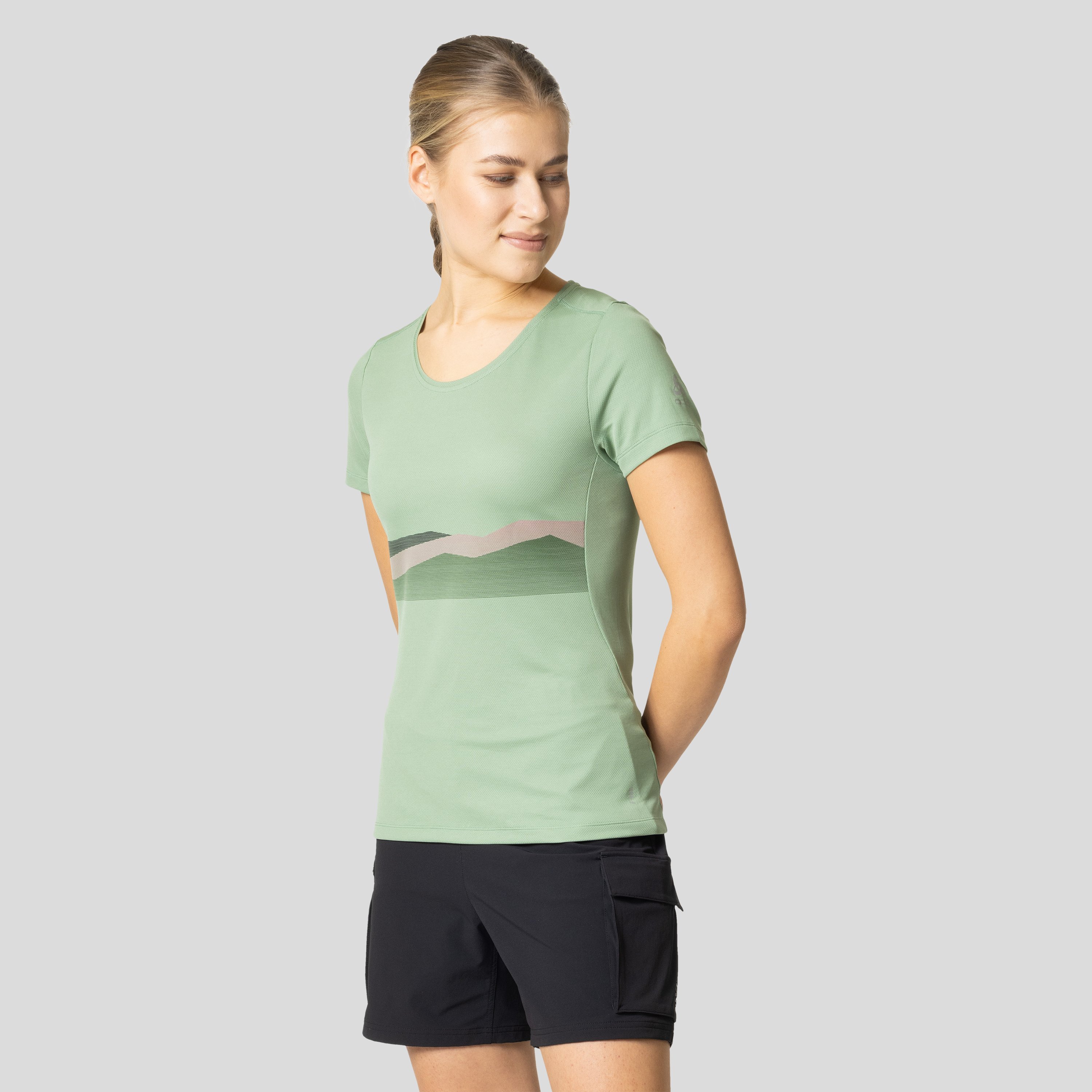 ODLO F-Dry T-Shirt mit Bergkamm-Print für Damen, L, grau