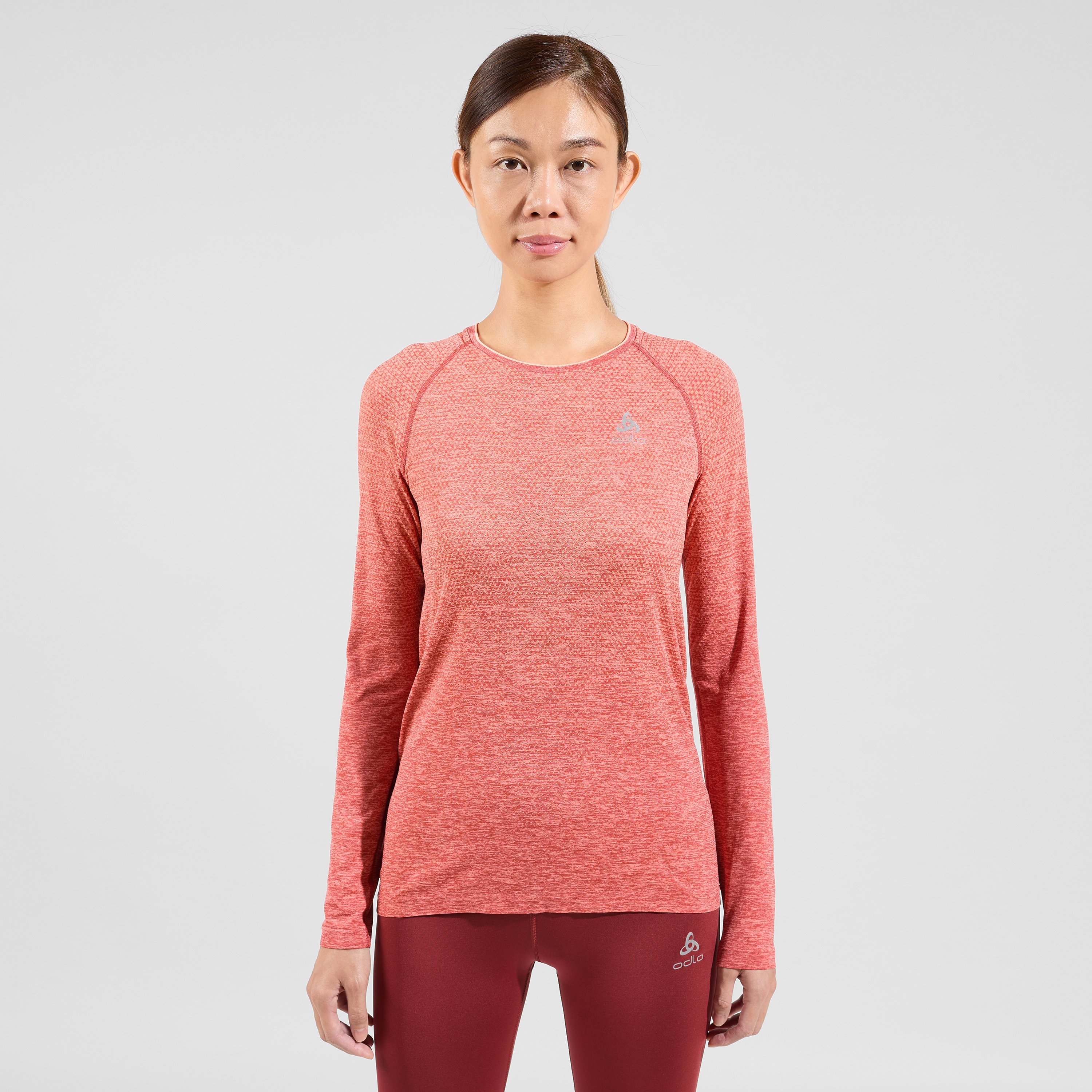 ODLO Essentials Seamless Langarm-Laufshirt für Damen, S, rot